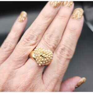 Coach Pearl Cluster Heart Ring Vintage Signature Gold/Boxed-Size 9 NWT